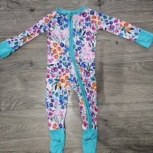 Little Sleepies Floral Footie with Teal Trim
